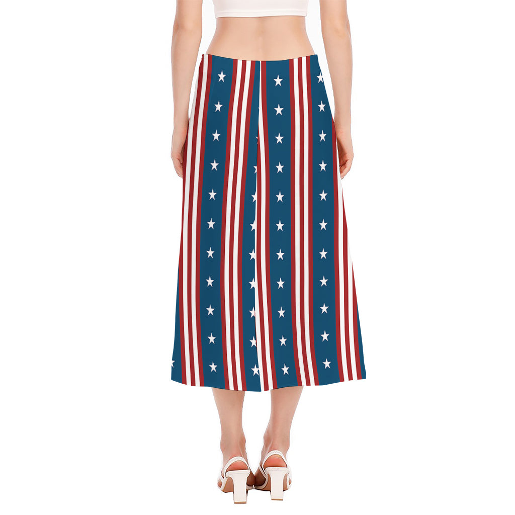 USA Independence Day Pattern Print Side Slit Midi Skirt