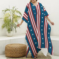 USA Independence Day Pattern Print Silk V-Neck Kaftan Dress
