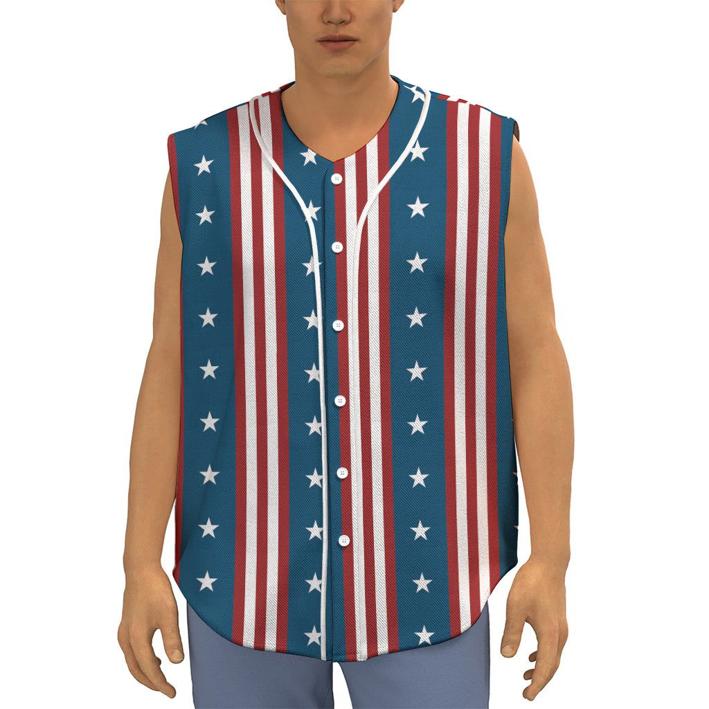 USA Independence Day Pattern Print Sleeveless Baseball Jersey