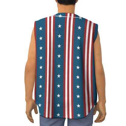 USA Independence Day Pattern Print Sleeveless Baseball Jersey