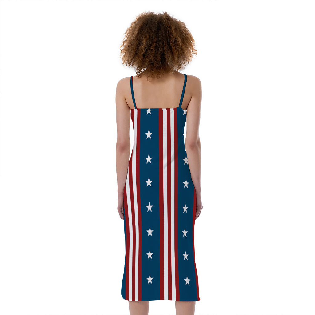 USA Independence Day Pattern Print Slim Fit Midi Cami Dress