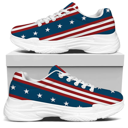USA Independence Day Pattern Print White Chunky Shoes