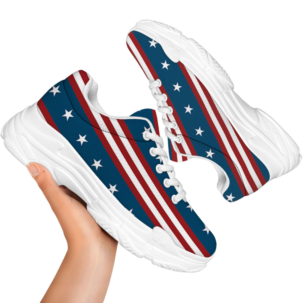 USA Independence Day Pattern Print White Chunky Shoes