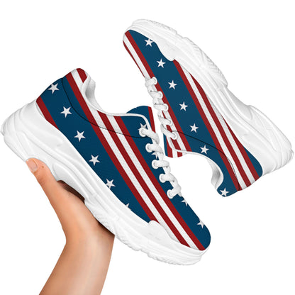 USA Independence Day Pattern Print White Chunky Shoes