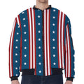 USA Independence Day Pattern Print Zip Sleeve Bomber Jacket