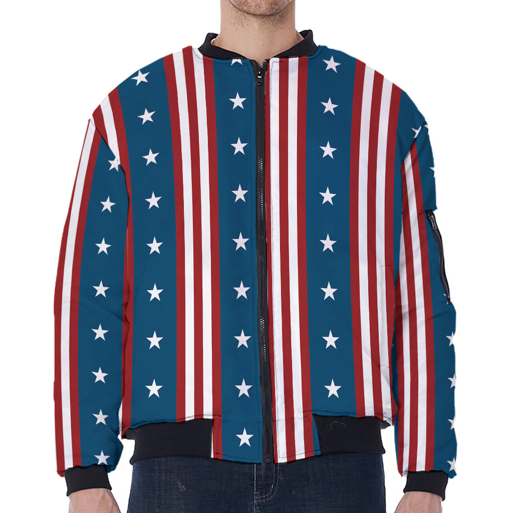 USA Independence Day Pattern Print Zip Sleeve Bomber Jacket
