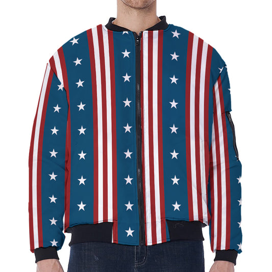 USA Independence Day Pattern Print Zip Sleeve Bomber Jacket