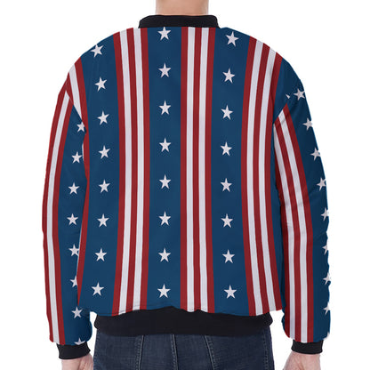 USA Independence Day Pattern Print Zip Sleeve Bomber Jacket