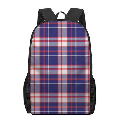 USA Patriotic Plaid Print 17 Inch Backpack