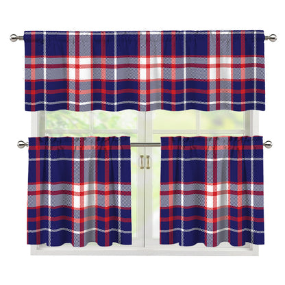 USA Patriotic Plaid Print 3 Piece Kitchen Curtains