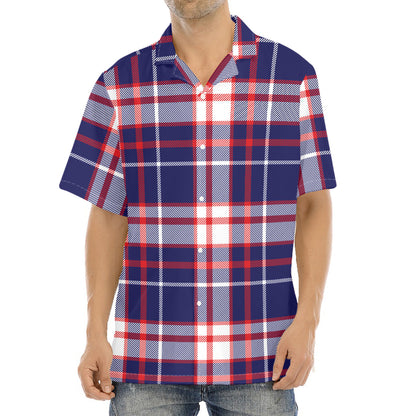 USA Patriotic Plaid Print Aloha Shirt