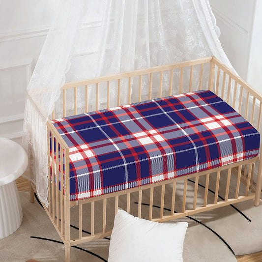 USA Patriotic Plaid Print Baby Crib Sheet