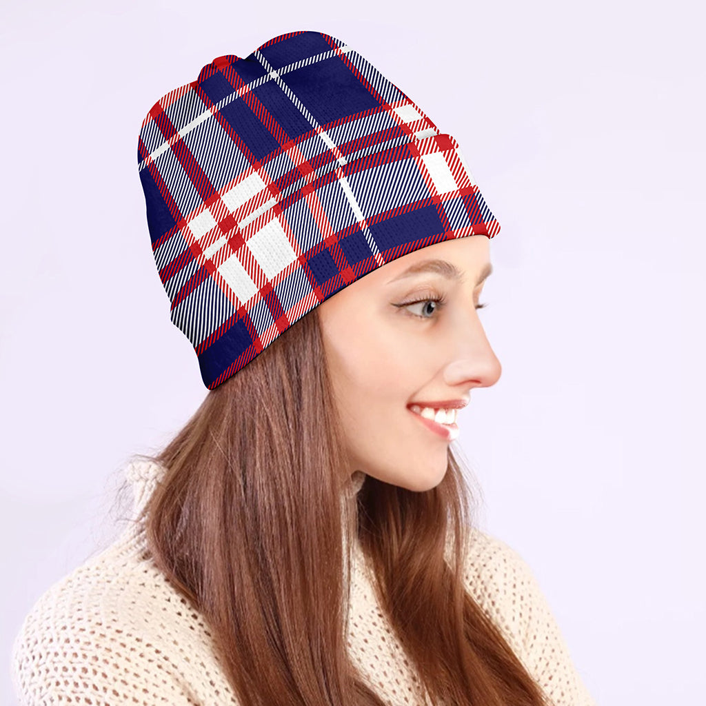 USA Patriotic Plaid Print Beanie