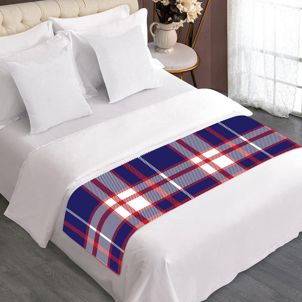 USA Patriotic Plaid Print Bed Runner