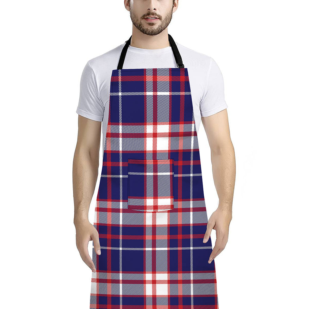 USA Patriotic Plaid Print Bib Apron With Pocket