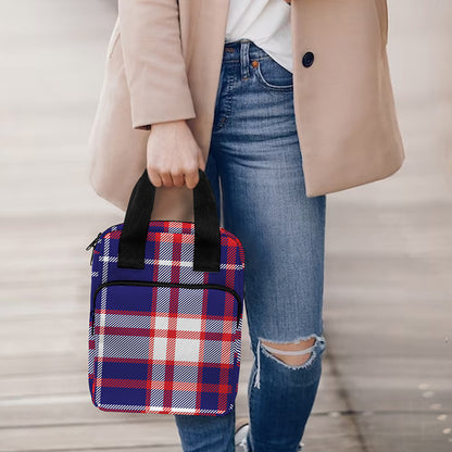 USA Patriotic Plaid Print Bible Tote Bag