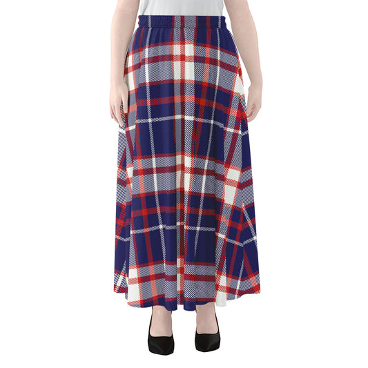 USA Patriotic Plaid Print Chiffon Maxi Skirt