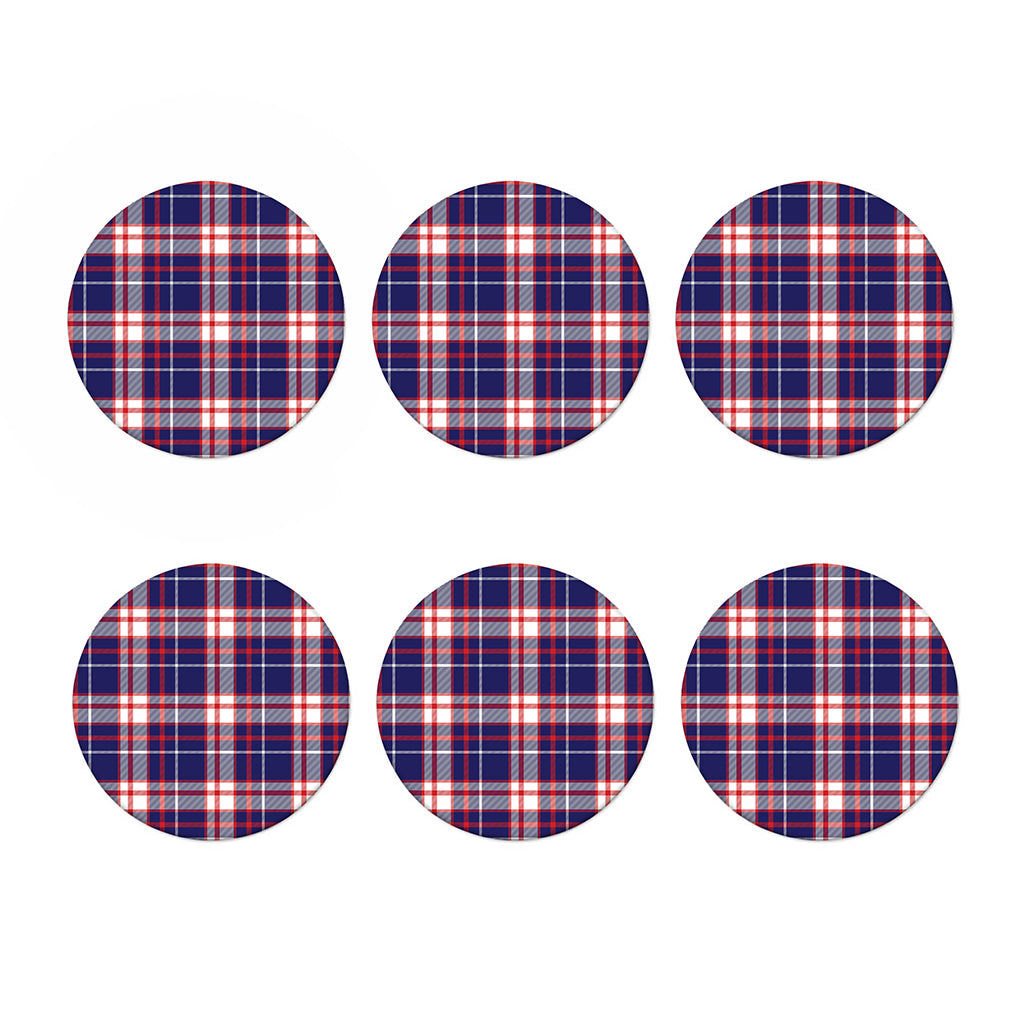 USA Patriotic Plaid Print Coaster Set