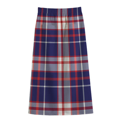 USA Patriotic Plaid Print Cotton Front Slit Maxi Skirt