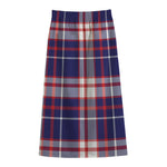 USA Patriotic Plaid Print Cotton Front Slit Maxi Skirt