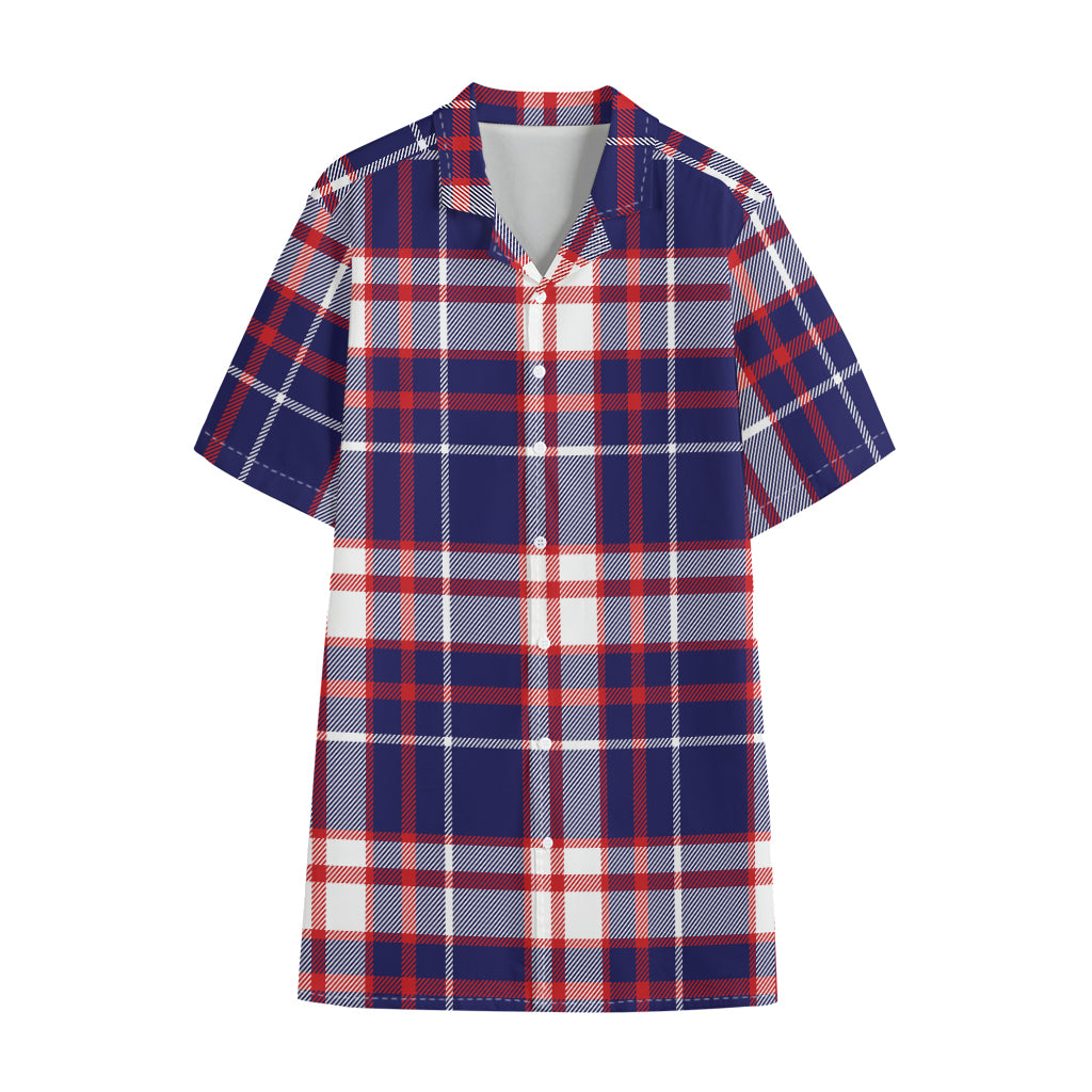 USA Patriotic Plaid Print Cotton Hawaiian Shirt
