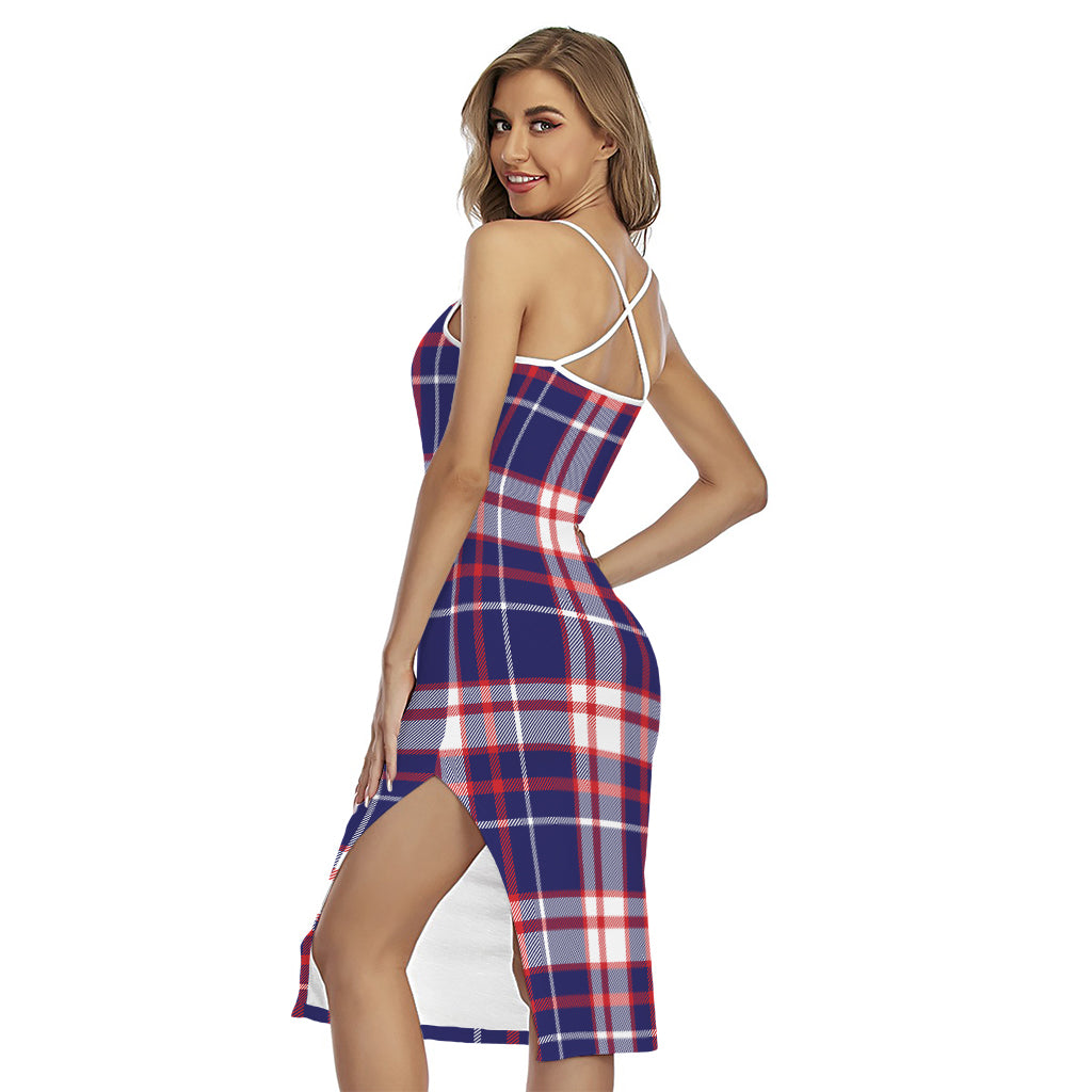 USA Patriotic Plaid Print Cross Back Cami Dress