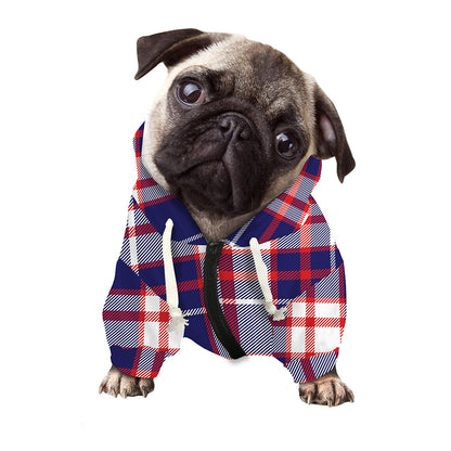 USA Patriotic Plaid Print Dog Zip Up Hoodie