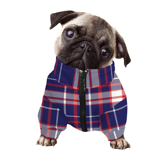 USA Patriotic Plaid Print Dog Zip Up Jacket