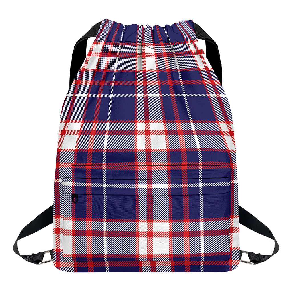 USA Patriotic Plaid Print Drawstring Backpack