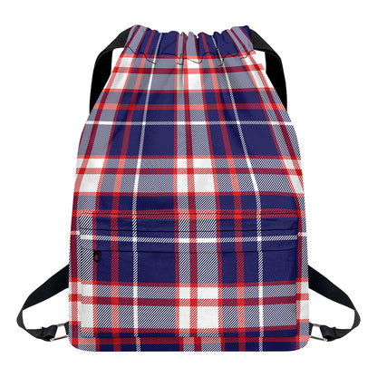 USA Patriotic Plaid Print Drawstring Backpack