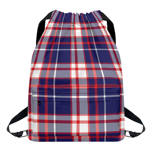 USA Patriotic Plaid Print Drawstring Backpack