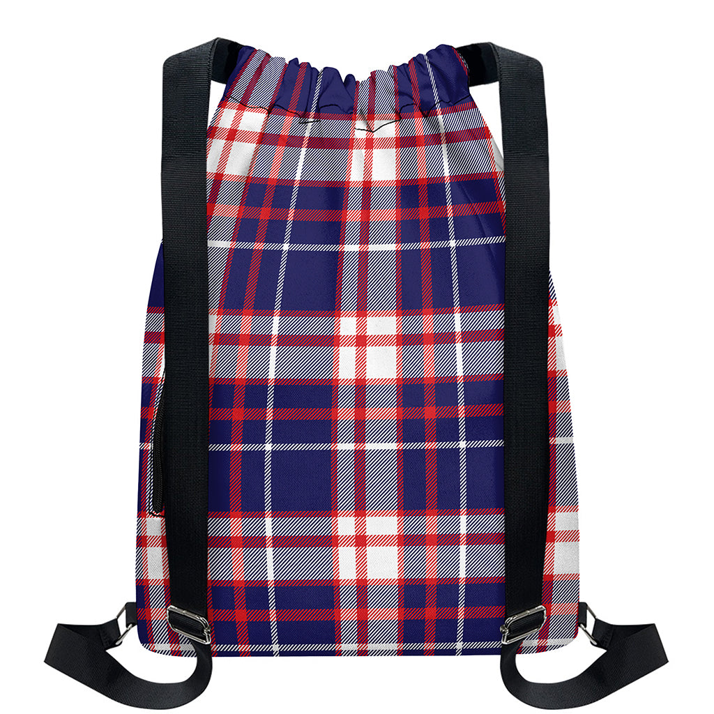 USA Patriotic Plaid Print Drawstring Backpack