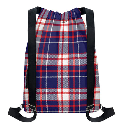 USA Patriotic Plaid Print Drawstring Backpack