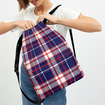 USA Patriotic Plaid Print Drawstring Backpack