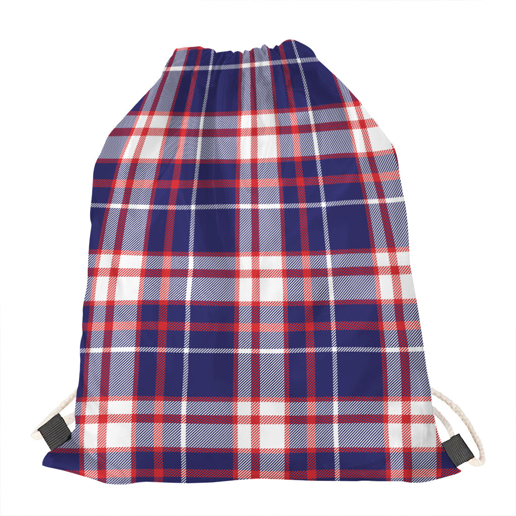 USA Patriotic Plaid Print Drawstring Bag
