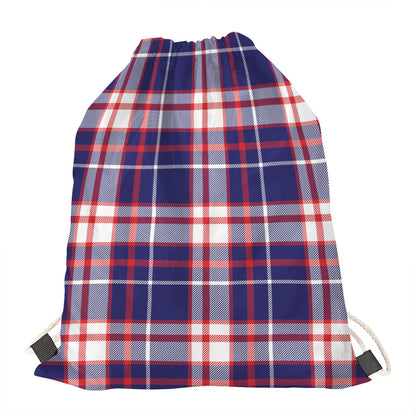USA Patriotic Plaid Print Drawstring Bag
