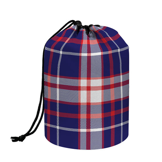USA Patriotic Plaid Print Drawstring Makeup Bag