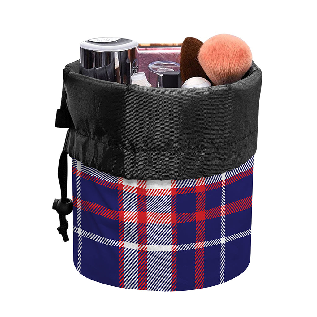 USA Patriotic Plaid Print Drawstring Makeup Bag