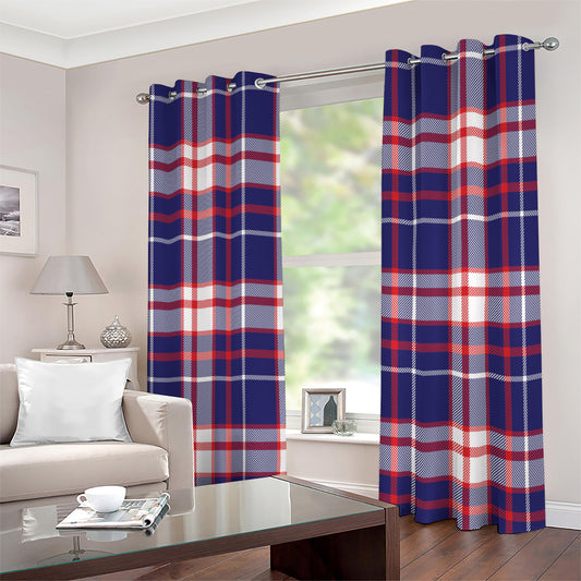 USA Patriotic Plaid Print Extra Wide Grommet Curtains