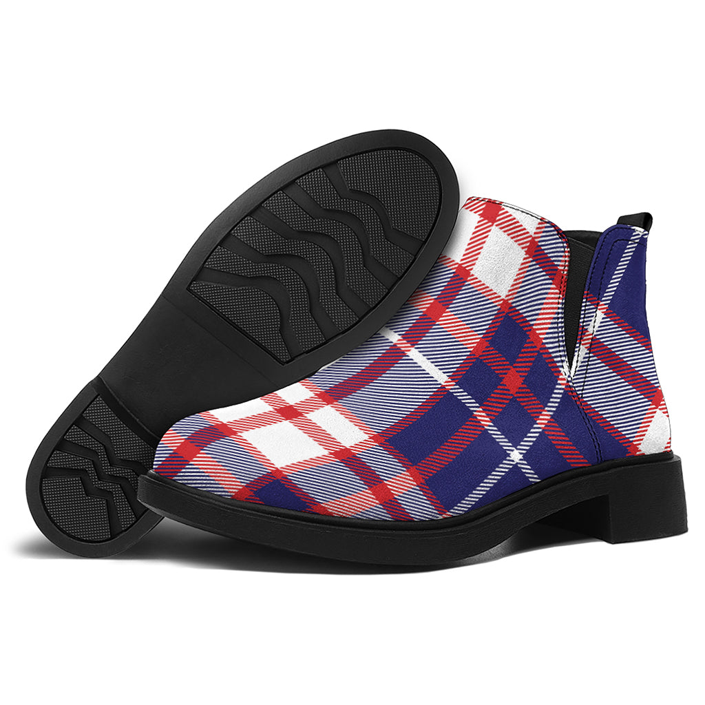 USA Patriotic Plaid Print Flat Ankle Boots