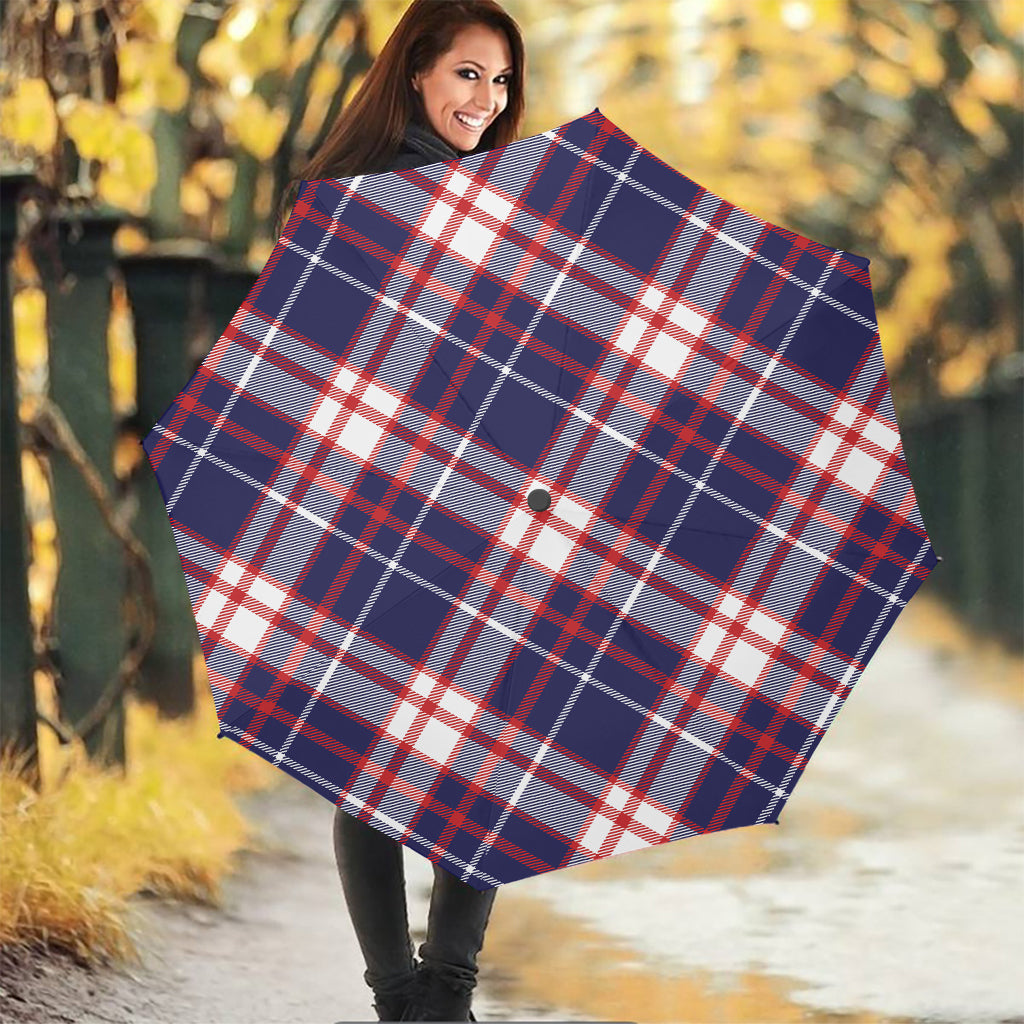 USA Patriotic Plaid Print Foldable Umbrella