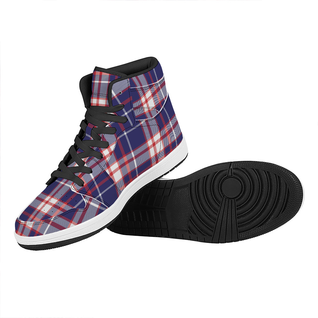 USA Patriotic Plaid Print High Top Leather Sneakers