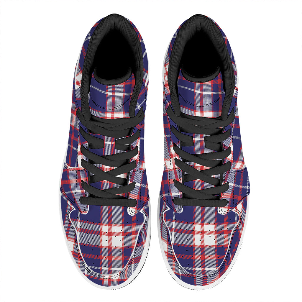 USA Patriotic Plaid Print High Top Leather Sneakers
