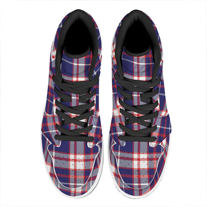 USA Patriotic Plaid Print High Top Leather Sneakers