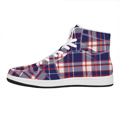 USA Patriotic Plaid Print High Top Leather Sneakers