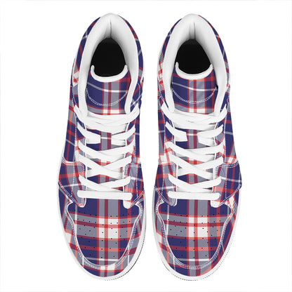 USA Patriotic Plaid Print High Top Leather Sneakers