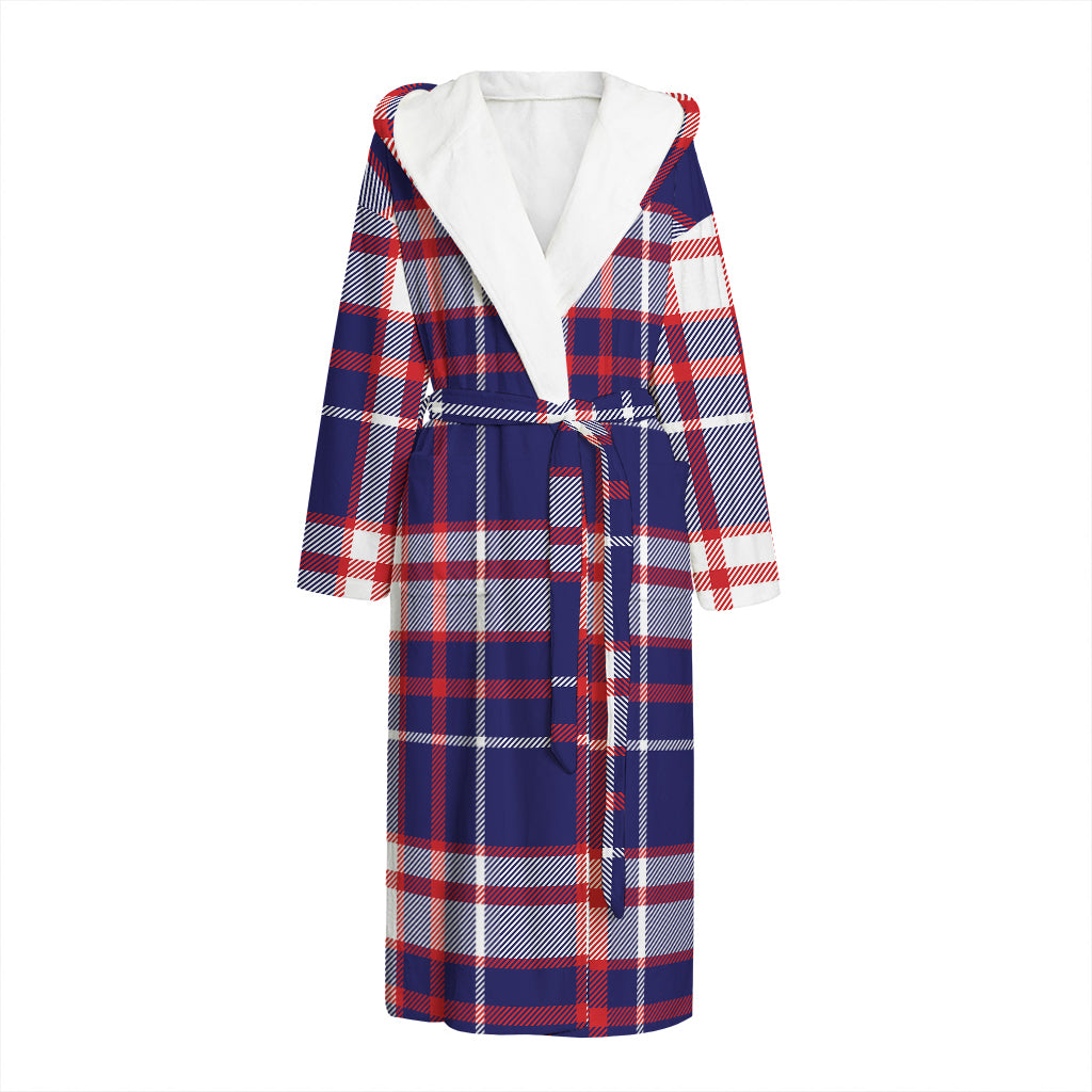 USA Patriotic Plaid Print Hooded Bathrobe
