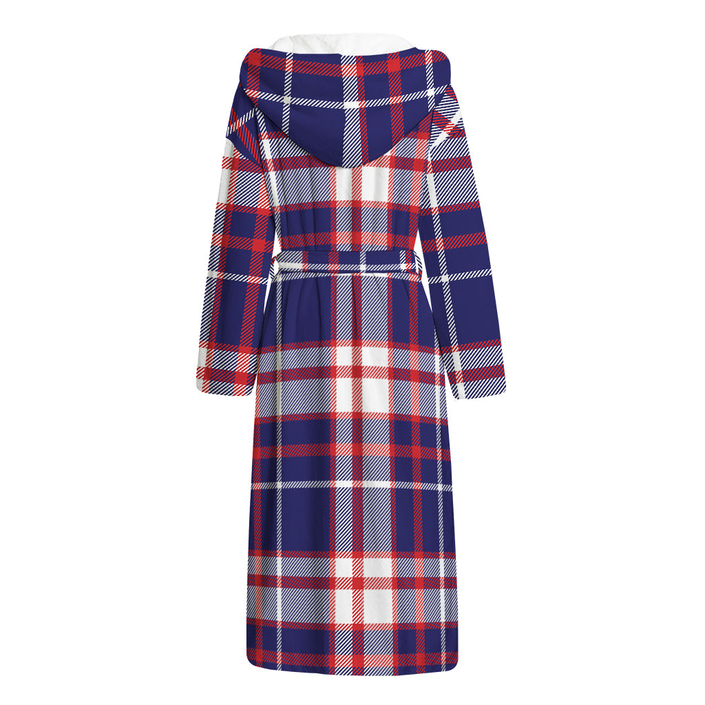 USA Patriotic Plaid Print Hooded Bathrobe