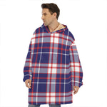 USA Patriotic Plaid Print Hoodie Blanket