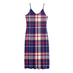 USA Patriotic Plaid Print Jersey Midi Cami Dress